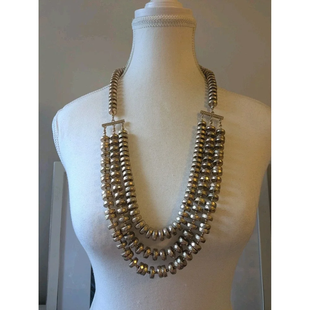 Chicos Multi Strand Statement Necklace In Matte Gold Tone Chunky Round Discs 26